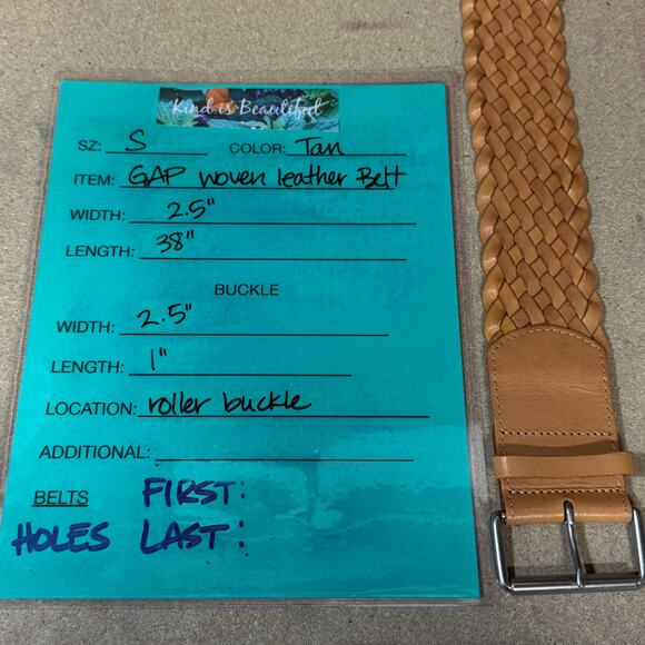 GAP Wide Woven Leather Belt Womens S Tan Braided Boho Casual Hippie Cottagecore - Picture 10 of 10